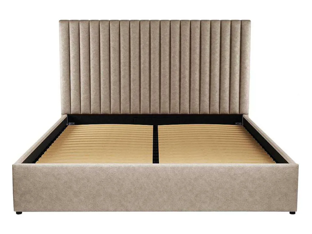 Kofferbed En Hoofdeinde Met Verticale Stiksels - 180 X 200 Cm - Stof - Beige - Sarah-Vente-unique Clearance