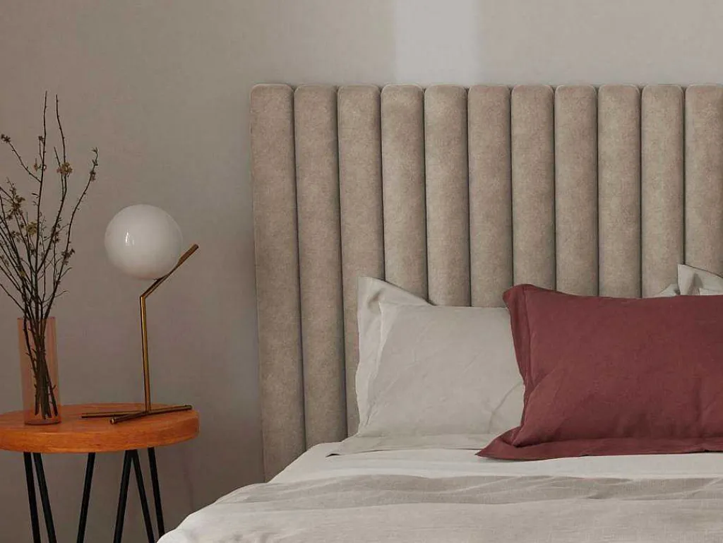 Kofferbed En Hoofdeinde Met Verticale Stiksels - 180 X 200 Cm - Stof - Beige - Sarah-Vente-unique Clearance