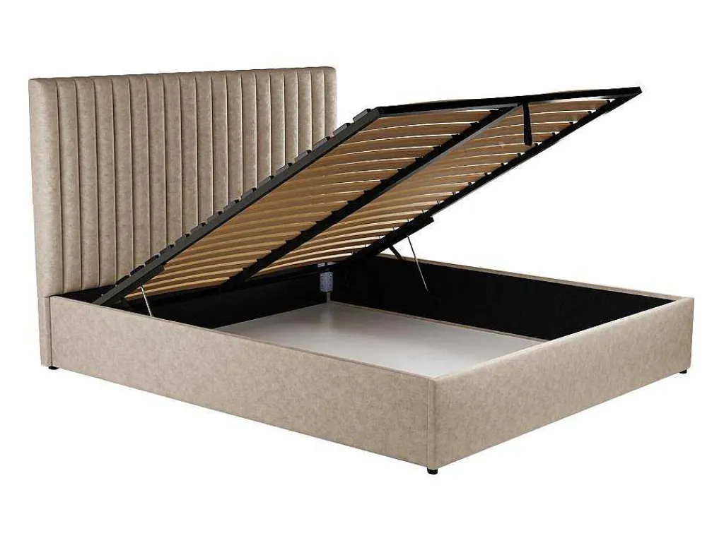 Kofferbed En Hoofdeinde Met Verticale Stiksels - 180 X 200 Cm - Stof - Beige - Sarah-Vente-unique Clearance