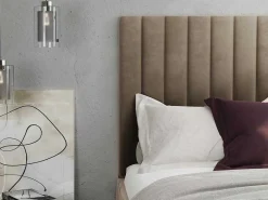 Kofferbed Met Hoofdbord Met Verticale Naden - 180 X 200 Cm - Velours - Taupe - Larali - Van-PASCAL MORABITO Outlet