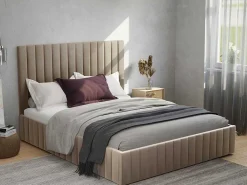 Kofferbed Met Hoofdbord Met Verticale Naden - 160 X 200 Cm - Velours - Taupe - Larali - Van-PASCAL MORABITO Clearance