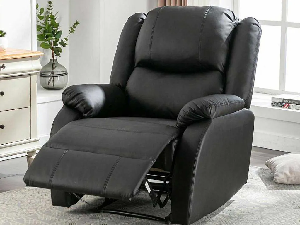 Kunstleer Handmatig Verstelbare Relaxfauteuil Met Zijvak - Zwart-ModernLuxe Sale