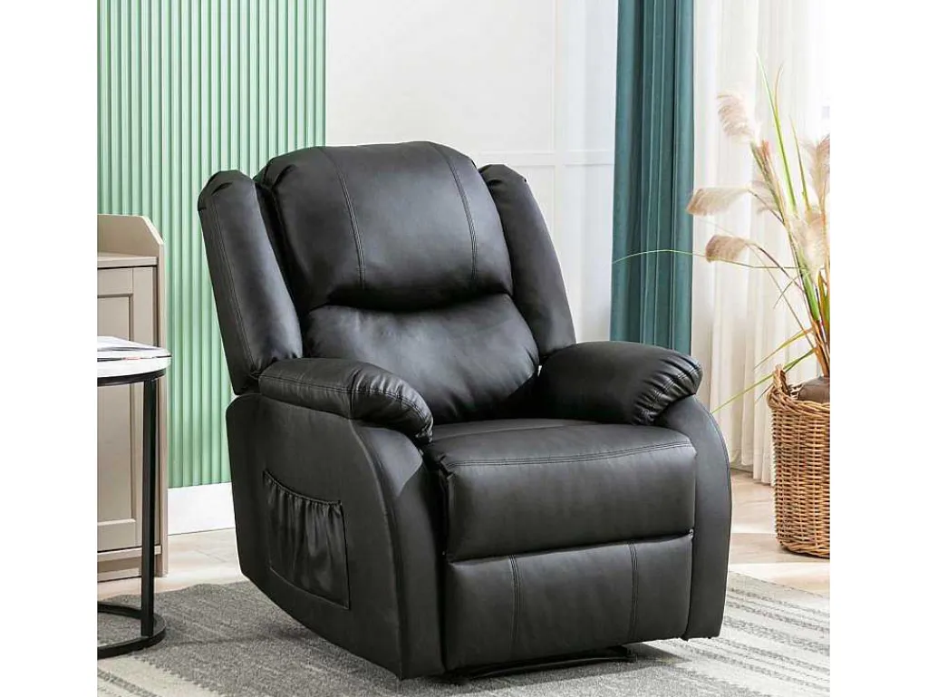 Kunstleer Handmatig Verstelbare Relaxfauteuil Met Zijvak - Zwart-ModernLuxe Sale