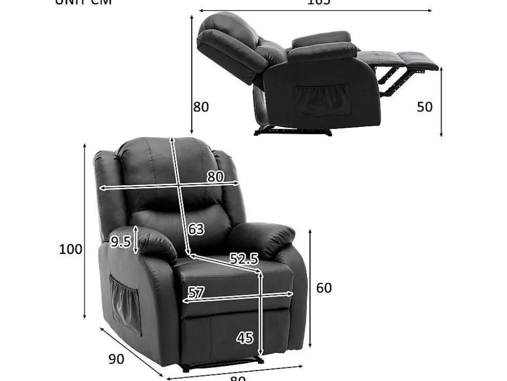 Kunstleer Handmatig Verstelbare Relaxfauteuil Met Zijvak - Zwart-ModernLuxe Sale