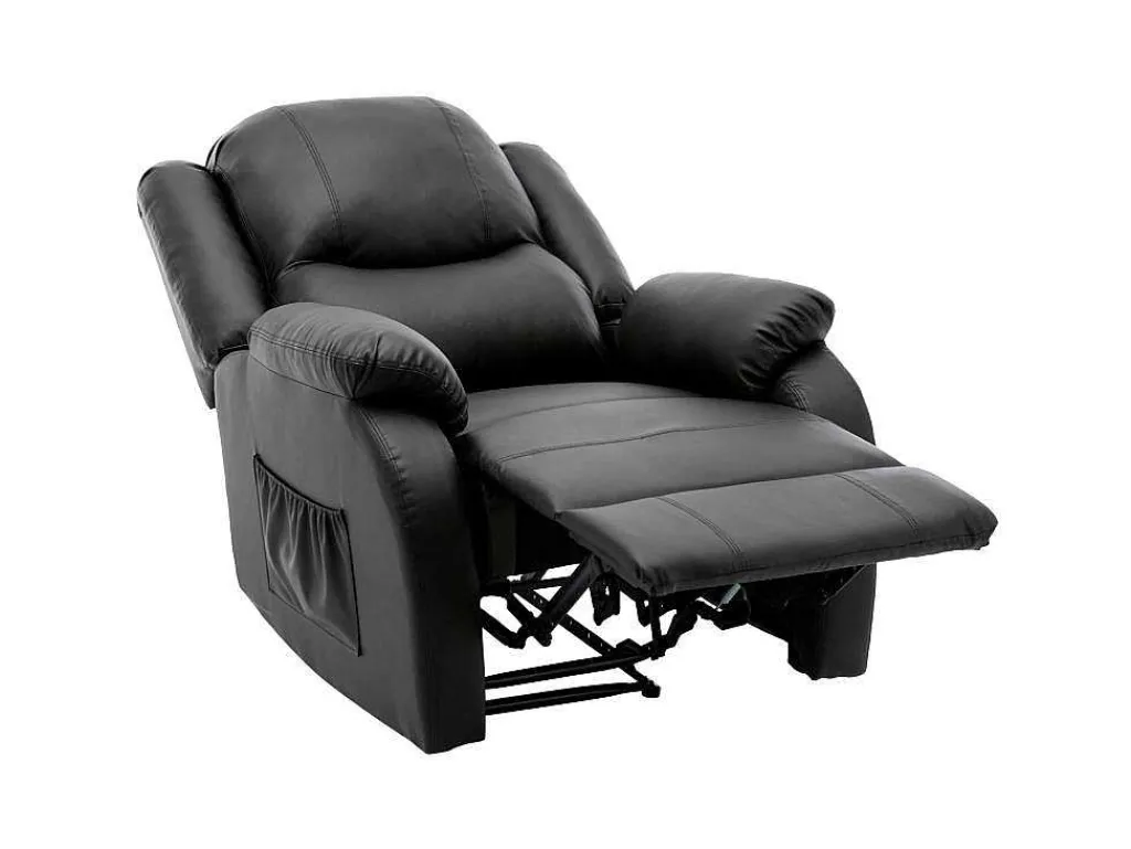 Kunstleer Handmatig Verstelbare Relaxfauteuil Met Zijvak - Zwart-ModernLuxe Sale