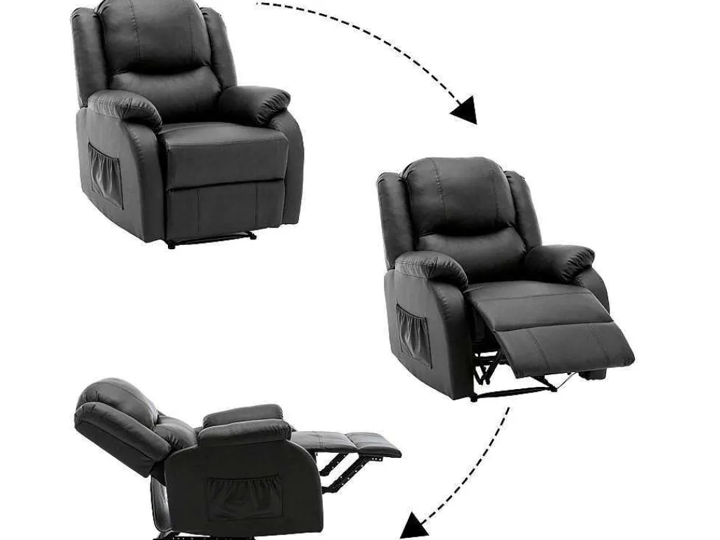 Kunstleer Handmatig Verstelbare Relaxfauteuil Met Zijvak - Zwart-ModernLuxe Sale