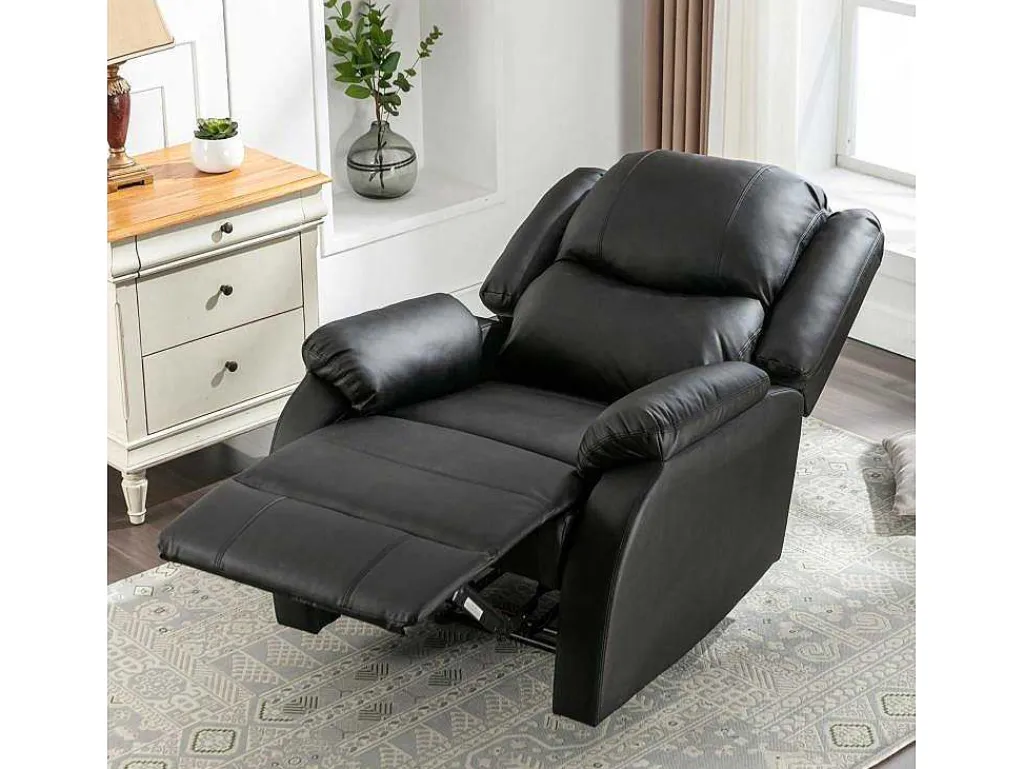 Kunstleer Handmatig Verstelbare Relaxfauteuil Met Zijvak - Zwart-ModernLuxe Sale
