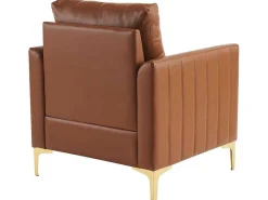 Kunstleren Chesterfield Fauteuil Met Dik Kussen - Goud Metalen Poten - Bruin-ModernLuxe Best