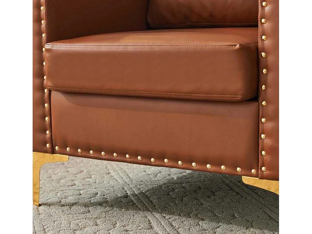 Kunstleren Chesterfield Fauteuil Met Dik Kussen - Goud Metalen Poten - Bruin-ModernLuxe Best