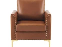 Kunstleren Chesterfield Fauteuil Met Dik Kussen - Goud Metalen Poten - Bruin-ModernLuxe Best