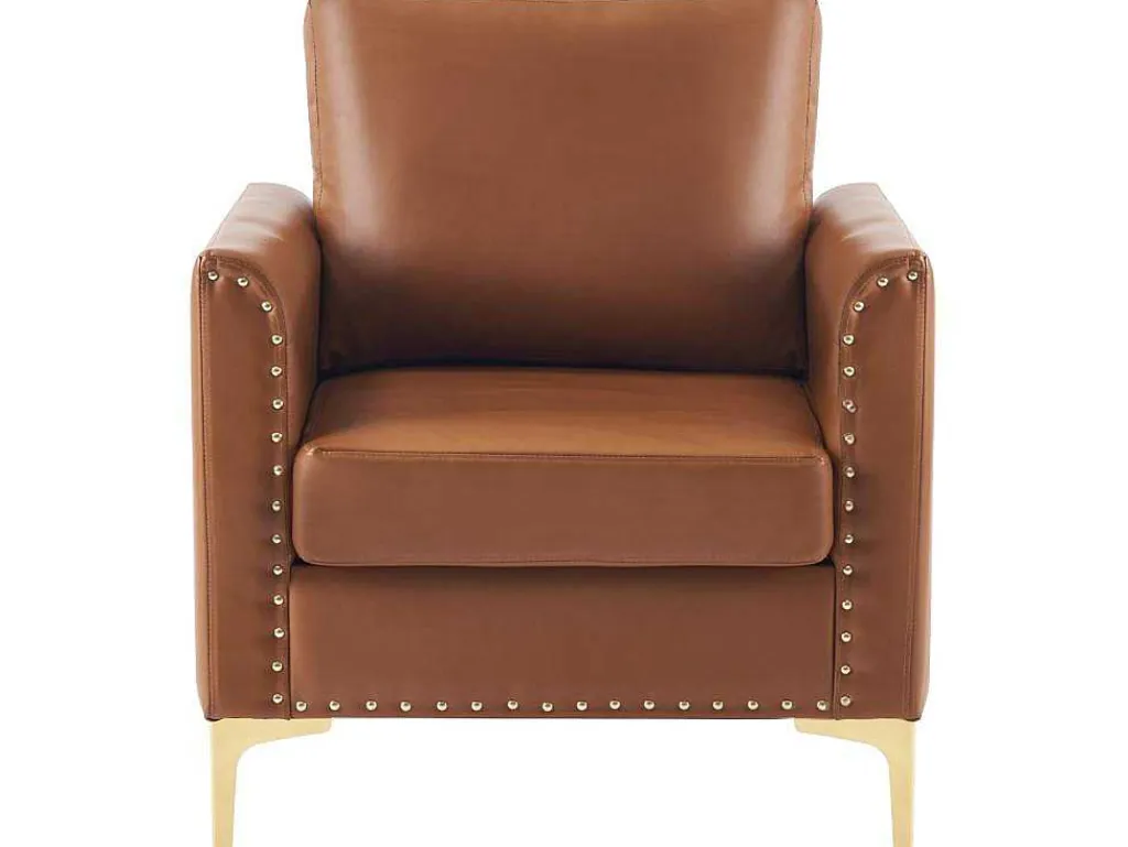 Kunstleren Chesterfield Fauteuil Met Dik Kussen - Goud Metalen Poten - Bruin-ModernLuxe Best