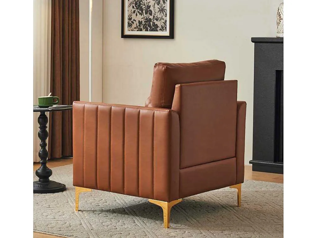 Kunstleren Chesterfield Fauteuil Met Dik Kussen - Goud Metalen Poten - Bruin-ModernLuxe Best