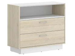 Ladekast - 2 Lades En 1 Nis - Naturelkleur En Wit - Leandre-Vente-unique Online