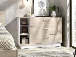 Ladekast - 3 Lades En 3 Nissen - Naturelkleur En Wit - Leandre-Vente-unique Clearance