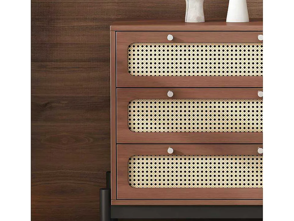 Ladekast - 3 Pvc Rotan Lades Met Zwarte Poten - Bruin-ModernLuxe Online