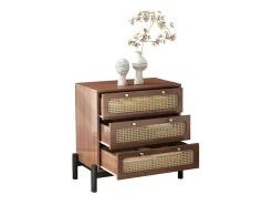 Ladekast - 3 Pvc Rotan Lades Met Zwarte Poten - Bruin-ModernLuxe Online