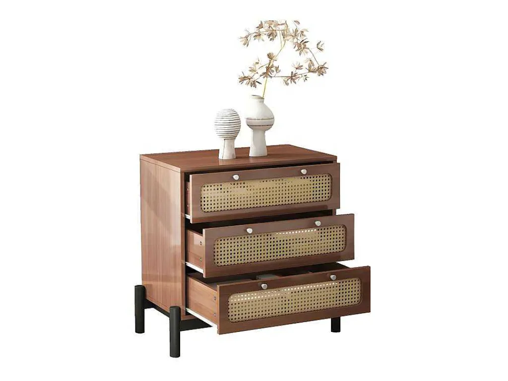 Ladekast - 3 Pvc Rotan Lades Met Zwarte Poten - Bruin-ModernLuxe Online