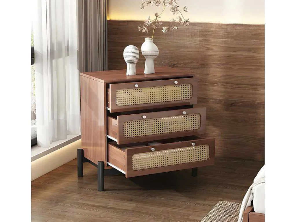Ladekast - 3 Pvc Rotan Lades Met Zwarte Poten - Bruin-ModernLuxe Online