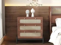 Ladekast - 3 Pvc Rotan Lades Met Zwarte Poten - Bruin-ModernLuxe Online