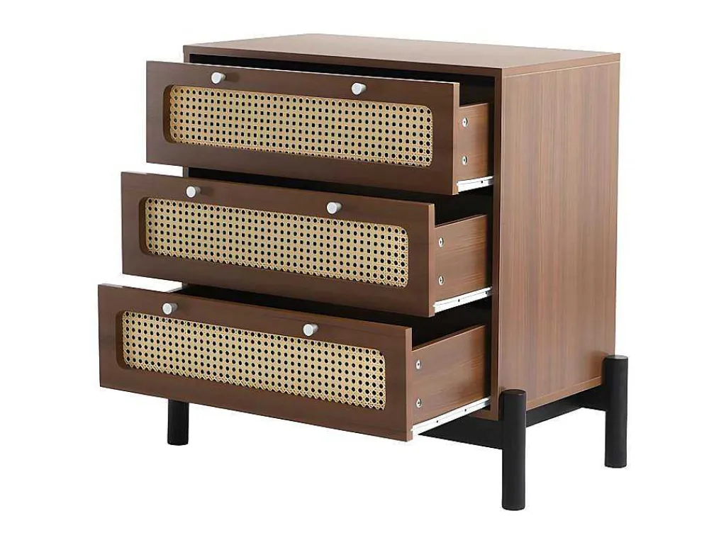 Ladekast - 3 Pvc Rotan Lades Met Zwarte Poten - Bruin-ModernLuxe Online