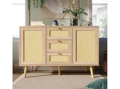 Ladekast 120 X 82 X 40 Cm Met 2 Deuren En 3 Laden In Rotan En Sonoma Eiken, Verstelbare Plank, Beige-Vente-unique Clearance