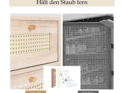 Ladekast 120 X 82 X 40 Cm Met 2 Deuren En 3 Laden In Rotan En Sonoma Eiken, Verstelbare Plank, Beige-Vente-unique Clearance