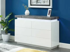 Ladekast Halo Ii - 6 Lades - Gelakt Mdf - Met Ledverlichting - Kleur: Wit En Beton-Vente-unique Discount