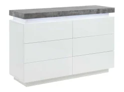 Ladekast Halo Ii - 6 Lades - Gelakt Mdf - Met Ledverlichting - Kleur: Wit En Beton-Vente-unique Discount