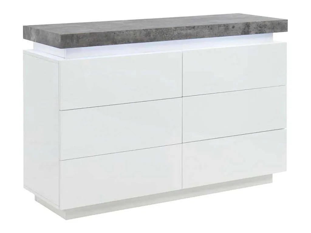 Ladekast Halo Ii - 6 Lades - Gelakt Mdf - Met Ledverlichting - Kleur: Wit En Beton-Vente-unique Discount