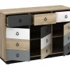 Ladekast Krypton - 3 Lades En 3 Deuren - Kleuren: Eiken, Wit En Grijs-Vente-unique Outlet