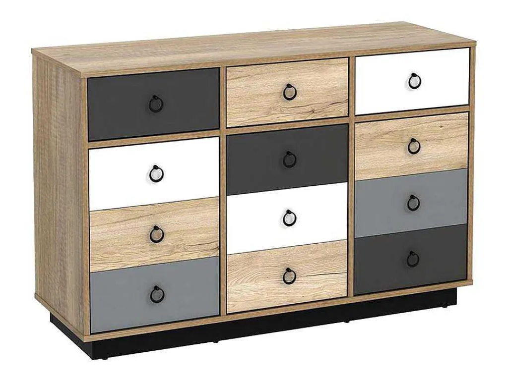 Ladekast Krypton - 3 Lades En 3 Deuren - Kleuren: Eiken, Wit En Grijs-Vente-unique Outlet