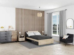 Ladekast Laonile - 1 Deur En 4 Laden - Noten En Antraciet-Vente-unique New