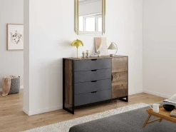 Ladekast Laonile - 1 Deur En 4 Laden - Noten En Antraciet-Vente-unique New