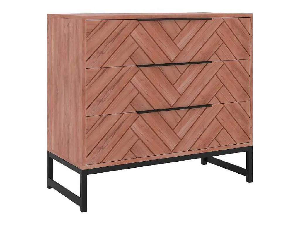 Ladekast Met 3 Lades - Acaciahout En Metaal - Naturel En Zwart - Vedila-Vente-unique Discount