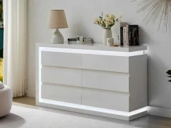 Ladekast Met 6 Lades - Met Ledverlichting - Mdf - Wit Gelakt - Flarancia-Vente-unique Hot