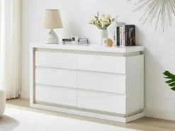 Ladekast Met 6 Lades - Met Ledverlichting - Mdf - Wit Gelakt - Flarancia-Vente-unique Hot