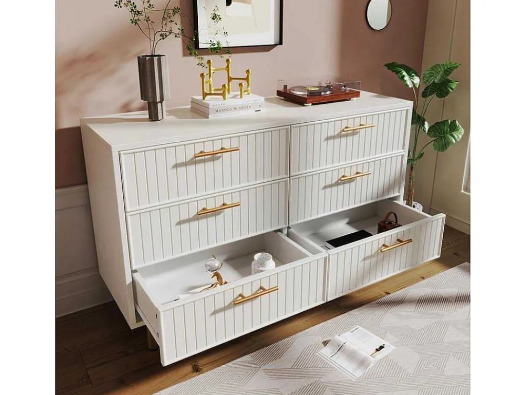Ladekast Versierd Met Verticale Strepen - 6 Lades - Wit-ModernLuxe Discount