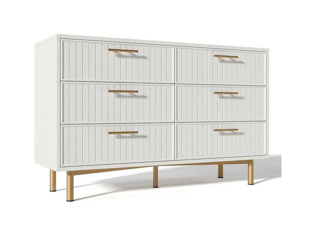 Ladekast Versierd Met Verticale Strepen - 6 Lades - Wit-ModernLuxe Discount