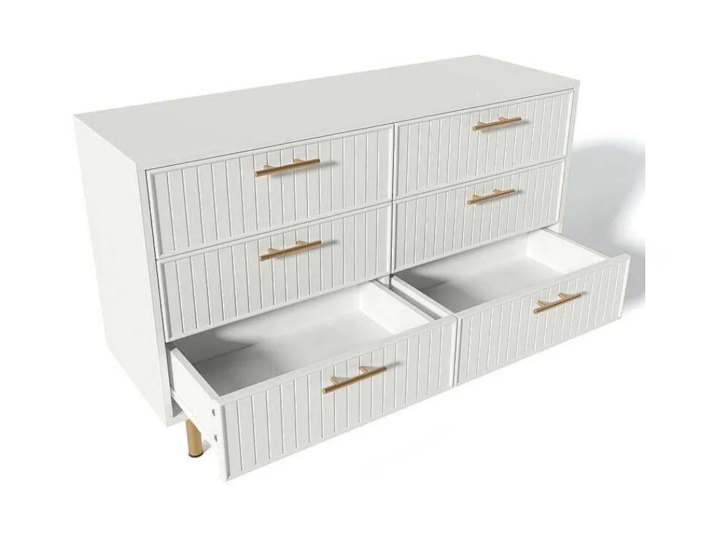Ladekast Versierd Met Verticale Strepen - 6 Lades - Wit-ModernLuxe Discount