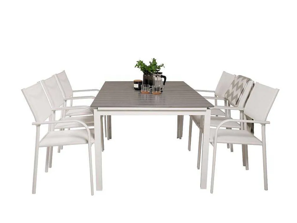 Levels Tuinmeubelset Tafel 100X160/240Cm En 6 Stoel Santorini Wit, Grijs.-Vente-unique Online