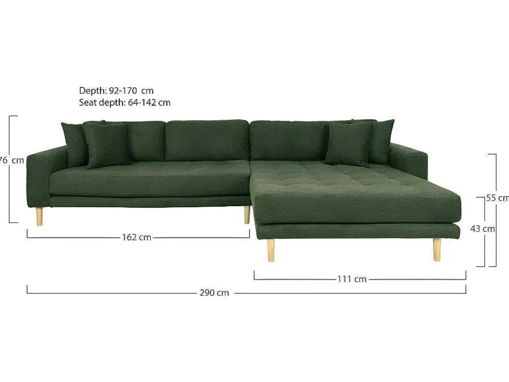 Lido Bank Bank Met Chaise Longue Rechts Gericht 4 Kussens Groen.-House Nordic Discount