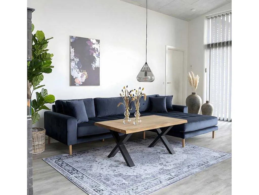 Lido Bank Met Chaise Longue Rechts Velours Donker Blauw.-House Nordic Online