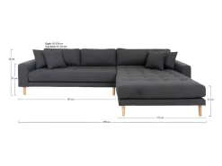 Lido Chaiselong Sofa Rechts Met 4 Kussens, Velour Grijs.-House Nordic Discount