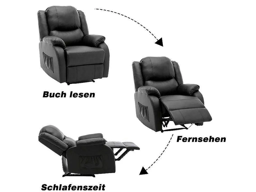 Liggende Relaxfauteuil Met Verstelbare Handvoetsteun, Bekleding Van Zwart Kunstleer-Vente-unique Sale