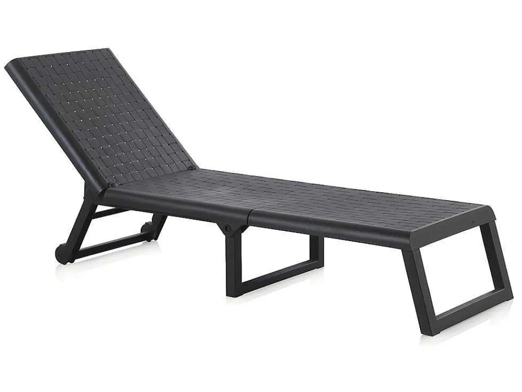 Ligstoel Met Gevlochten Effect Canberra - Zonder Matras - Grijs-Vente-unique