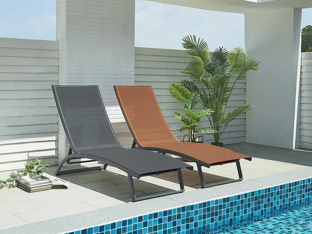 Ligstoel Met Verschillende Standen Van Aluminium En Textileen - Terracotta - Saranda Van-MYLIA Discount