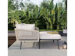 Ligstoel, Tuinbank - Gegalvaniseerd Staal En Gevlochten Touw - 2 Plaatsen - Beige-ModernLuxe