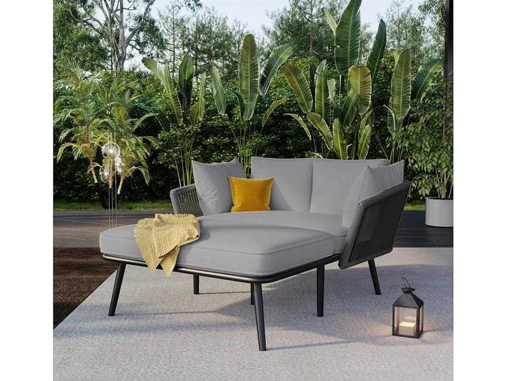 Ligstoel, Tuinbank - Gegalvaniseerd Staal En Gevlochten Touw - 2 Plaatsen - Grijs-ModernLuxe Outlet