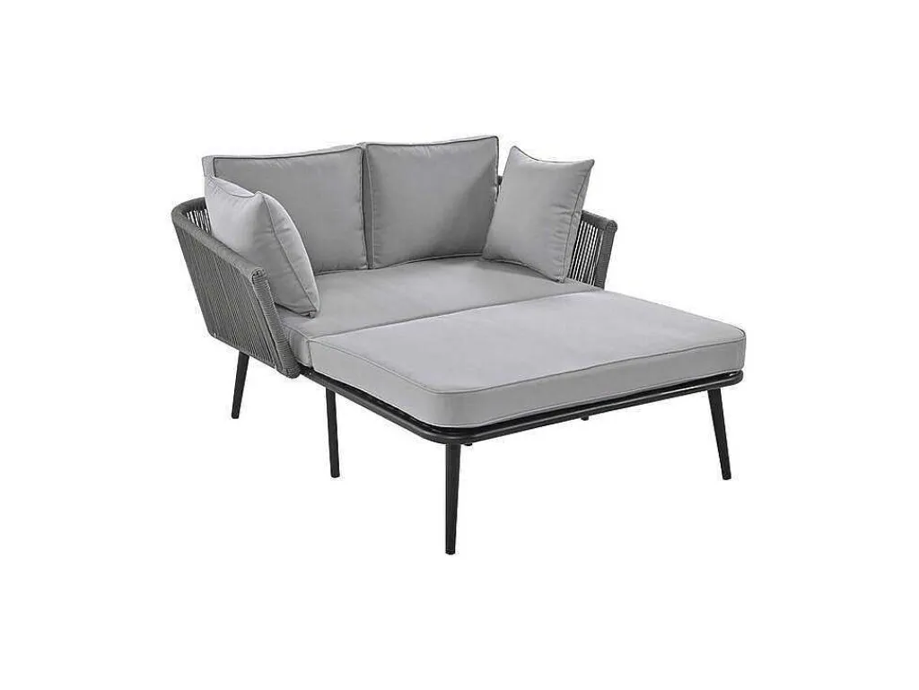 Ligstoel, Tuinbank - Gegalvaniseerd Staal En Gevlochten Touw - 2 Plaatsen - Grijs-ModernLuxe Outlet