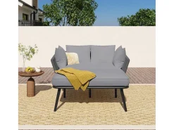 Ligstoel, Tuinbank - Gegalvaniseerd Staal En Gevlochten Touw - 2 Plaatsen - Grijs-ModernLuxe Outlet
